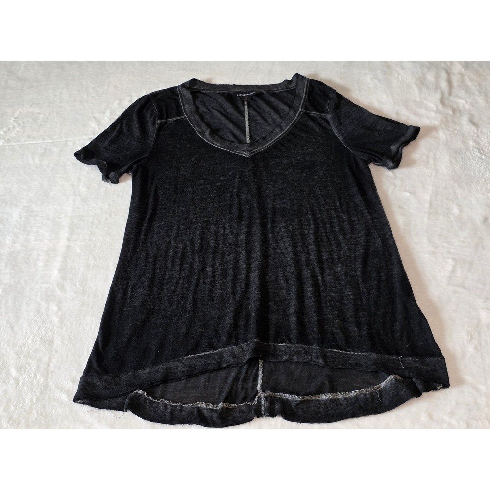 Rock & Republic Black Burnout V-Neck High Low Grunge Tee Shirt Small Y2K